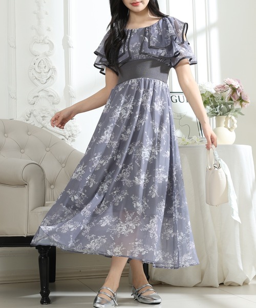 Lace Ladies(レースレディース)の「フラワープリント フリル 配色 ウエストリブ ワンピース(ワンピース・レディース・ピンク/ブラック/グレー・S/FREE)」の20枚目の写真