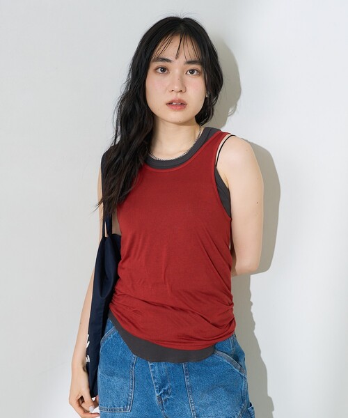 FREAK'S STORE（フリークスストア）の「【セットアイテム】シアー セットタンクトップ/無地タンク/リブタンクトップ（タンクトップ・レディース・ベージュ/レッド/ブルー・ﾌﾘ-）」の7枚目の写真