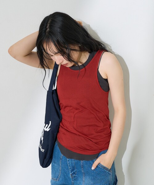 FREAK'S STORE（フリークスストア）の「【セットアイテム】シアー セットタンクトップ/無地タンク/リブタンクトップ（タンクトップ・レディース・ベージュ/レッド/ブルー・ﾌﾘ-）」の8枚目の写真