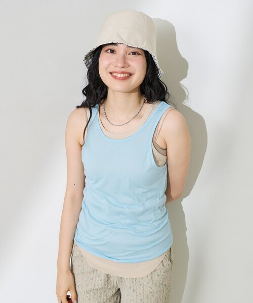 タンクトップ ノースリーブ シャーリングシアータンク×リブタンクセット レディース セール】【セットアイテム】シアー セットタンクトップ/無地