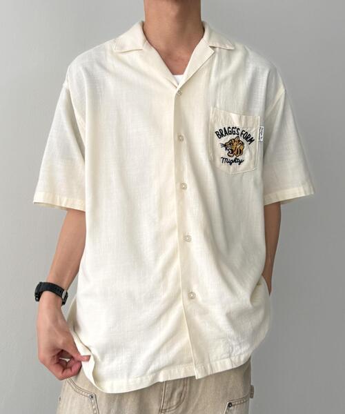 WEGO(ウィゴー)の「WEGO/麻ライクTIGER刺繍シャツ(シャツ/ブラウス・メンズ・アイボリー/ブラック・LARGE/MEDIUM/X-LARGE)」の5枚目の写真