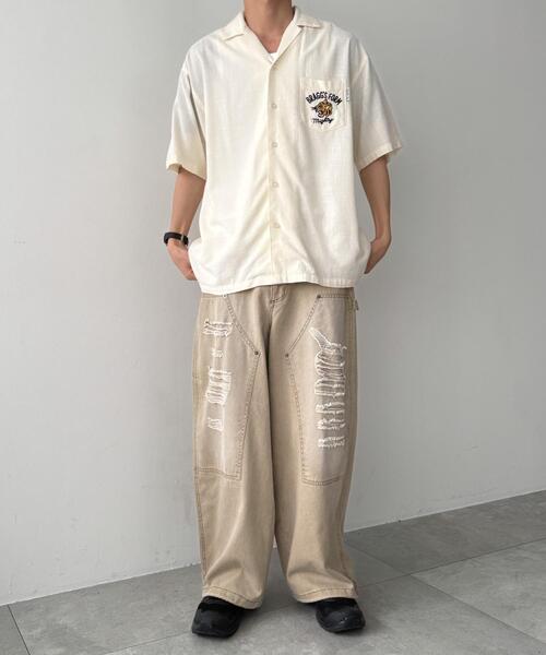 WEGO(ウィゴー)の「WEGO/麻ライクTIGER刺繍シャツ(シャツ/ブラウス・メンズ・アイボリー/ブラック・LARGE/MEDIUM/X-LARGE)」の6枚目の写真