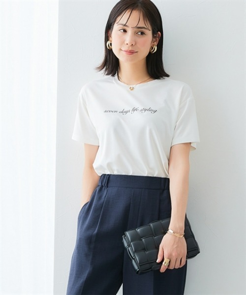 7days Life Styling(セブンデイズライフスタイリング)の「【接触冷感】シルケット加工クルーネックロゴトップス(Tシャツ/カットソー・レディース・オフホワイト/ネイビー・S/M/L/LL)」の3枚目の写真