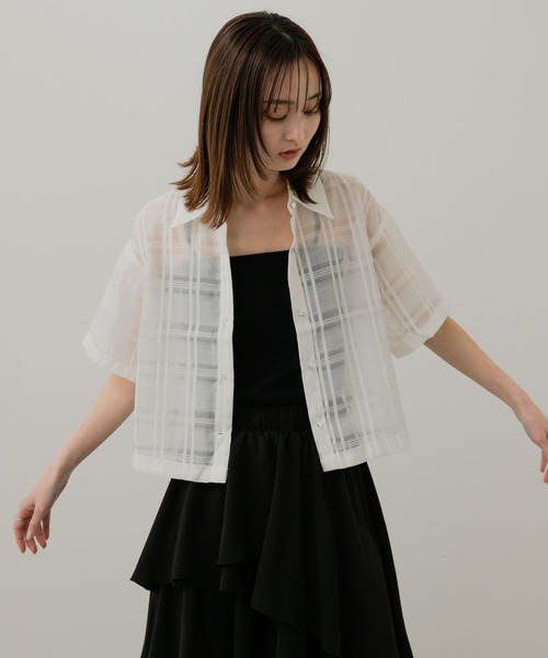 SENSE OF PLACE by URBAN RESEARCH（センスオブプレイスバイアーバンリサーチ）の「シアーチェッククロップドシャツ（シャツ/ブラウス・レディース・ネイビー/ピンク/オフホワイト・ONE）」の18枚目の写真