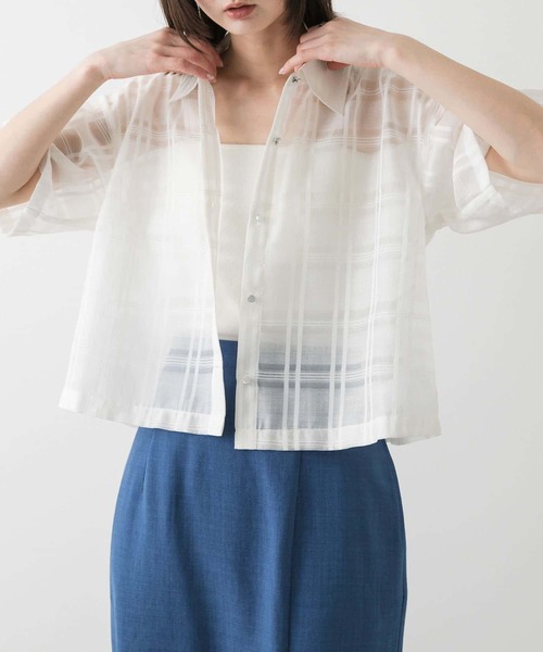 SENSE OF PLACE by URBAN RESEARCH（センスオブプレイスバイアーバンリサーチ）の「シアーチェッククロップドシャツ（シャツ/ブラウス・レディース・ネイビー/ピンク/オフホワイト・ONE）」の22枚目の写真