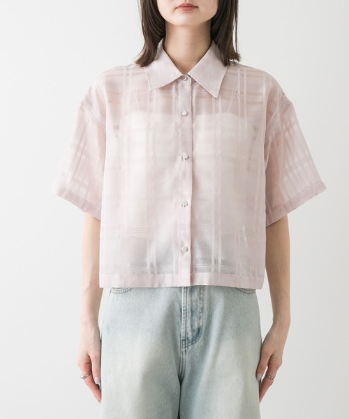 SENSE OF PLACE by URBAN RESEARCH（センスオブプレイスバイアーバンリサーチ）の「シアーチェッククロップドシャツ（シャツ/ブラウス・レディース・ネイビー/ピンク/オフホワイト・ONE）」の9枚目の写真