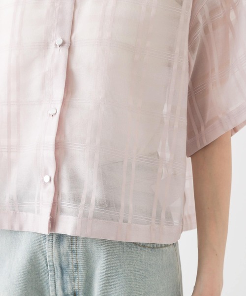 SENSE OF PLACE by URBAN RESEARCH（センスオブプレイスバイアーバンリサーチ）の「シアーチェッククロップドシャツ（シャツ/ブラウス・レディース・ネイビー/ピンク/オフホワイト・ONE）」の12枚目の写真