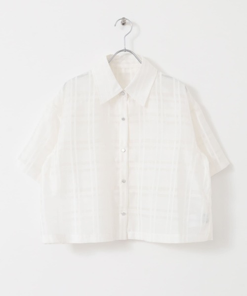 SENSE OF PLACE by URBAN RESEARCH（センスオブプレイスバイアーバンリサーチ）の「シアーチェッククロップドシャツ（シャツ/ブラウス・レディース・ネイビー/ピンク/オフホワイト・ONE）」の13枚目の写真