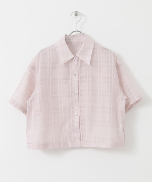 SENSE OF PLACE by URBAN RESEARCH（センスオブプレイスバイアーバンリサーチ）の「シアーチェッククロップドシャツ（シャツ/ブラウス・レディース・ネイビー/ピンク/オフホワイト・ONE）」の14枚目の写真