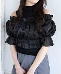 clear | 布帛ドッキングオフショルニットトップス[着回し抜群 大人 上品 フェミニン 夏ニット]≪2025SS新作≫(ニット/セーター)