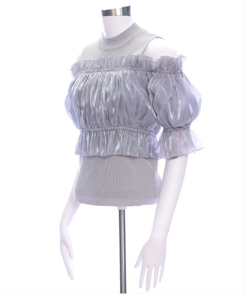 clear（クリア）の「布帛ドッキングオフショルニットトップス[着回し抜群 大人 上品 フェミニン 夏ニット]≪2025SS新作≫（ニット/セーター・レディース・ブラック/ピンク/グレー・F）」の9枚目の写真