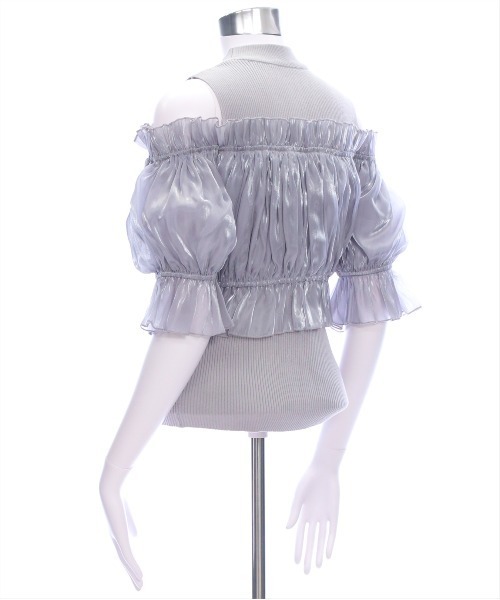 clear（クリア）の「布帛ドッキングオフショルニットトップス[着回し抜群 大人 上品 フェミニン 夏ニット]≪2025SS新作≫（ニット/セーター・レディース・ブラック/ピンク/グレー・F）」の11枚目の写真