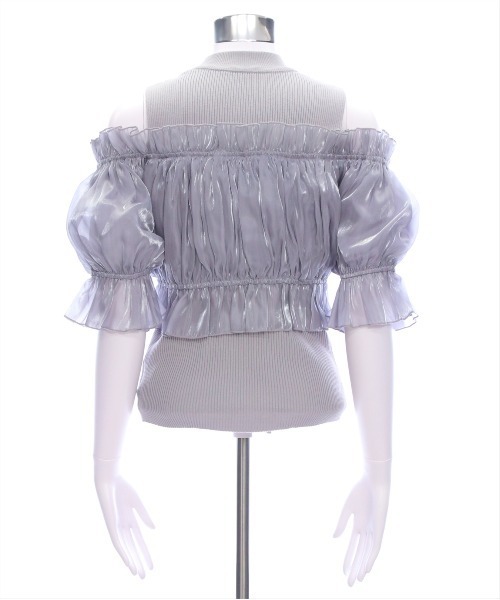 clear（クリア）の「布帛ドッキングオフショルニットトップス[着回し抜群 大人 上品 フェミニン 夏ニット]≪2025SS新作≫（ニット/セーター・レディース・ブラック/ピンク/グレー・F）」の12枚目の写真