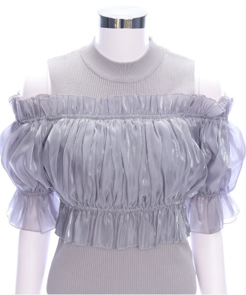 clear（クリア）の「布帛ドッキングオフショルニットトップス[着回し抜群 大人 上品 フェミニン 夏ニット]≪2025SS新作≫（ニット/セーター・レディース・ブラック/ピンク/グレー・F）」の13枚目の写真