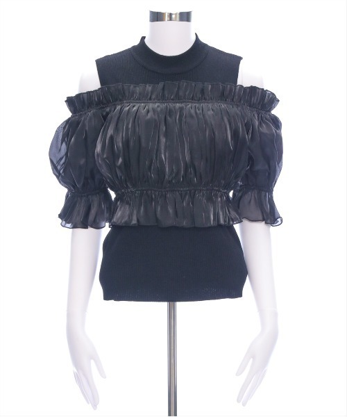 clear（クリア）の「布帛ドッキングオフショルニットトップス[着回し抜群 大人 上品 フェミニン 夏ニット]≪2025SS新作≫（ニット/セーター・レディース・ブラック/ピンク/グレー・F）」の19枚目の写真