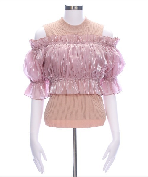 clear（クリア）の「布帛ドッキングオフショルニットトップス[着回し抜群 大人 上品 フェミニン 夏ニット]≪2025SS新作≫（ニット/セーター・レディース・ブラック/ピンク/グレー・F）」の8枚目の写真