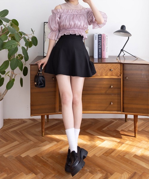 clear（クリア）の「布帛ドッキングオフショルニットトップス[着回し抜群 大人 上品 フェミニン 夏ニット]≪2025SS新作≫（ニット/セーター・レディース・ブラック/ピンク/グレー・F）」の5枚目の写真