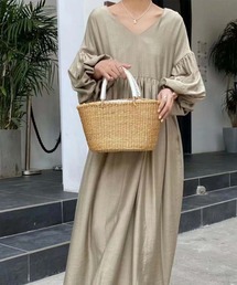 LAFFMO | Vネックボリューム袖フレアワンピース(ワンピース)