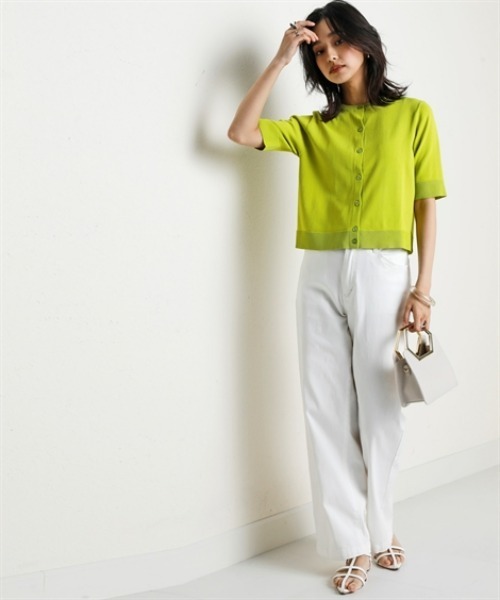 nissen（ニッセン）の「【アイスクリーンプレミアム】クルーネック5分袖ニットカーディガン（持続冷感・接触冷感・毛玉になりにくい・UVカット・洗濯機で洗える・遮熱）＜大きいサイズ有＞（カーディガン/ボレロ・レディース・グリーン/杢グレー/オフホワイト/ブルー/ブラック・S/M/L/LL/3L）」の13枚目の写真