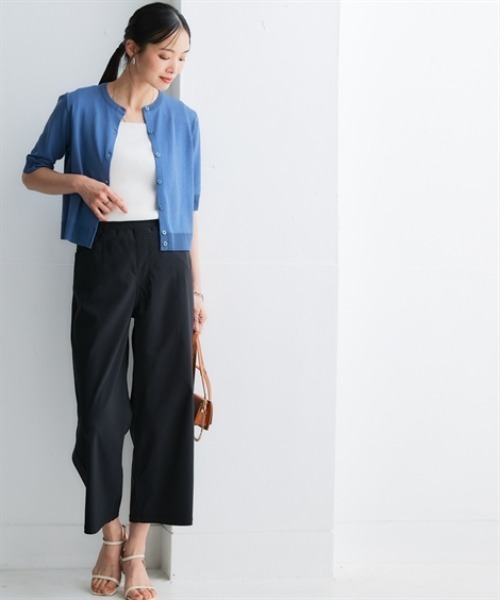 nissen（ニッセン）の「【アイスクリーンプレミアム】クルーネック5分袖ニットカーディガン（持続冷感・接触冷感・毛玉になりにくい・UVカット・洗濯機で洗える・遮熱）＜大きいサイズ有＞（カーディガン/ボレロ・レディース・グリーン/杢グレー/オフホワイト/ブルー/ブラック・S/M/L/LL/3L）」の15枚目の写真