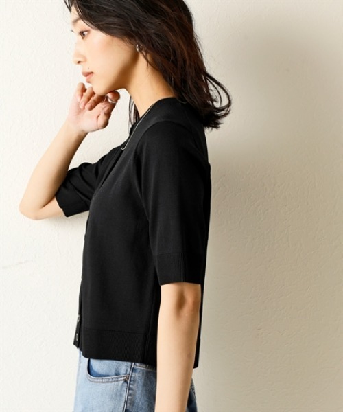 nissen（ニッセン）の「【アイスクリーンプレミアム】クルーネック5分袖ニットカーディガン（持続冷感・接触冷感・毛玉になりにくい・UVカット・洗濯機で洗える・遮熱）＜大きいサイズ有＞（カーディガン/ボレロ・レディース・グリーン/杢グレー/オフホワイト/ブルー/ブラック・S/M/L/LL/3L）」の18枚目の写真