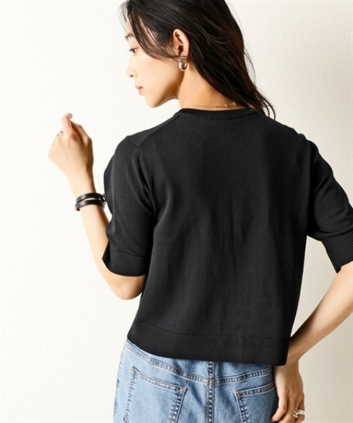 nissen（ニッセン）の「【アイスクリーンプレミアム】クルーネック5分袖ニットカーディガン（持続冷感・接触冷感・毛玉になりにくい・UVカット・洗濯機で洗える・遮熱）＜大きいサイズ有＞（カーディガン/ボレロ・レディース・グリーン/杢グレー/オフホワイト/ブルー/ブラック・S/M/L/LL/3L）」の19枚目の写真