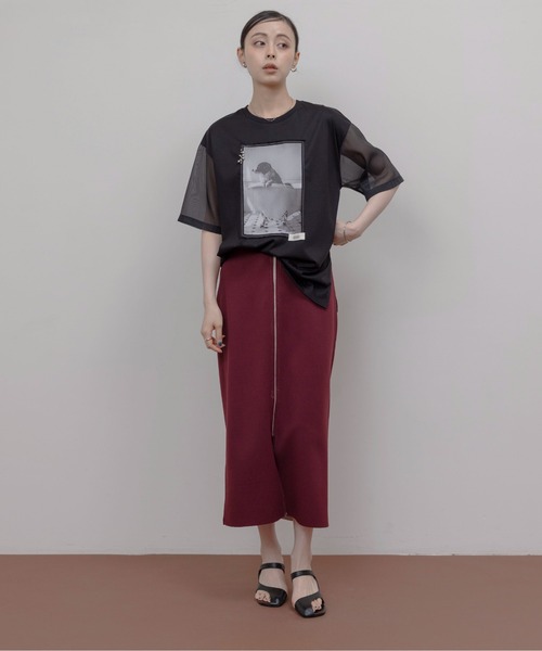 モノクロフォトptシアー袖Tシャツ（Tシャツ/カットソー）｜Eimee