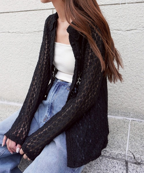 gossara(ゴサラ)の「カットレース襟付きCD(カーディガン/ボレロ・レディース・アイボリー/ブラウン/ブラック・FREE)」の1枚目の写真