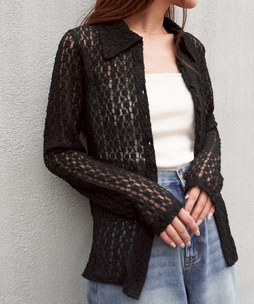 gossara(ゴサラ)の「カットレース襟付きCD(カーディガン/ボレロ・レディース・アイボリー/ブラウン/ブラック・FREE)」の7枚目の写真