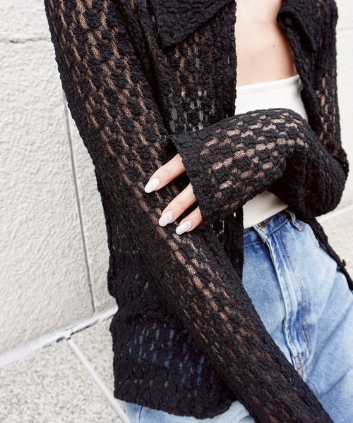 gossara(ゴサラ)の「カットレース襟付きCD(カーディガン/ボレロ・レディース・アイボリー/ブラウン/ブラック・FREE)」の4枚目の写真