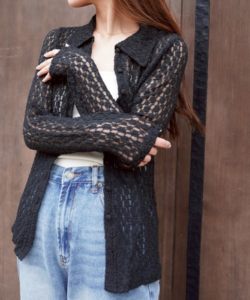 gossara(ゴサラ)の「カットレース襟付きCD(カーディガン/ボレロ・レディース・アイボリー/ブラウン/ブラック・FREE)」の17枚目の写真