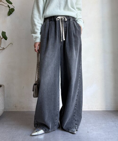 【お値下げ　美品】　doudou ワイドデニムパンツ DouDou ジーンズ デニム デニムパンツ 「新色追加」デニムワイド