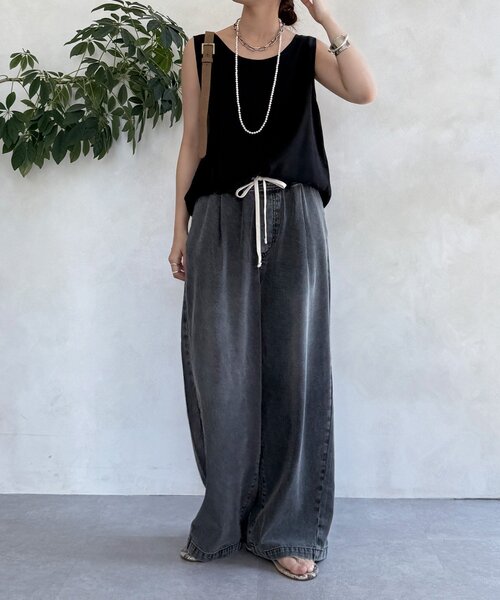 DouDou（ドゥドゥ）の「【新色追加】デニムワイドイージーパンツ（デニムパンツ・レディース・ブルー/ブラック/ベージュ/インディゴブルー/ブラウン/ライトベージュ/ホワイト/ピンク・38/36）」の18枚目の写真