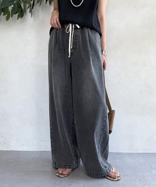 DouDou（ドゥドゥ）の「【新色追加】デニムワイドイージーパンツ（デニムパンツ・レディース・ブルー/ブラック/ベージュ/インディゴブルー/ブラウン/ライトベージュ/ホワイト/ピンク・38/36）」の21枚目の写真