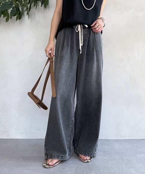 DouDou（ドゥドゥ）の「【新色追加】デニムワイドイージーパンツ（デニムパンツ・レディース・ブルー/ブラック/ベージュ/インディゴブルー/ブラウン/ライトベージュ/ホワイト/ピンク・38/36）」の22枚目の写真