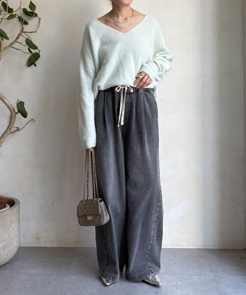 新色追加】デニムワイドイージーパンツ（デニムパンツ）｜DouDou