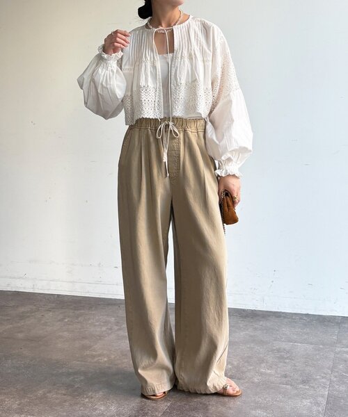 DouDou（ドゥドゥ）の「デニムワイドイージーパンツ（デニムパンツ・レディース・ブルー/ブラック/ベージュ/インディゴブルー/ブラウン/ライトベージュ/ホワイト/ピンク・38/36）」の20枚目の写真