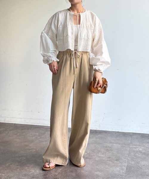 DouDou（ドゥドゥ）の「デニムワイドイージーパンツ（デニムパンツ・レディース・ブルー/ブラック/ベージュ/インディゴブルー/ブラウン/ライトベージュ/ホワイト/ピンク・38/36）」の21枚目の写真