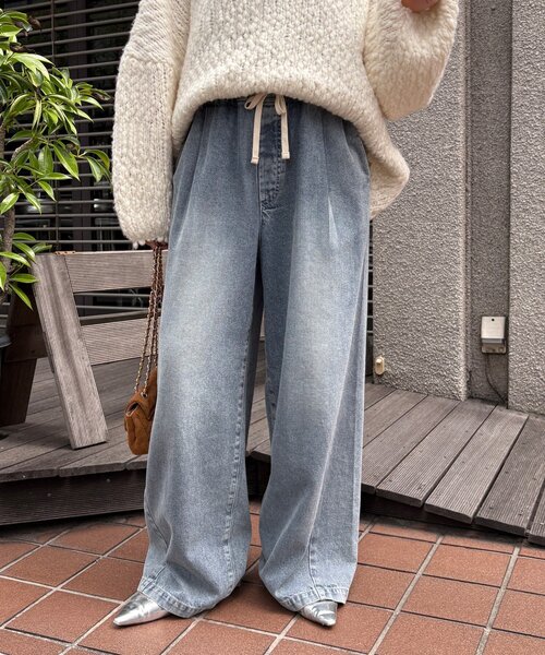 【DouDou】デニムワイドイージーパンツ 新色追加】デニムワイドイージーパンツ（デニムパンツ）｜DouDou