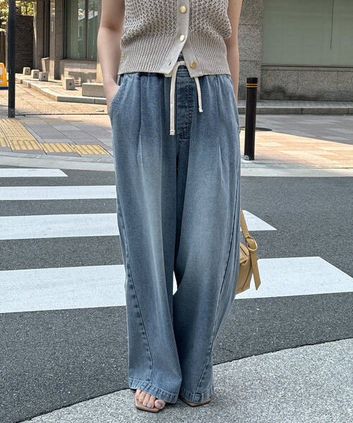 ドゥドゥ　デニムワイドイージーパンツ セール】【新色追加】デニムワイドイージーパンツ（デニムパンツ