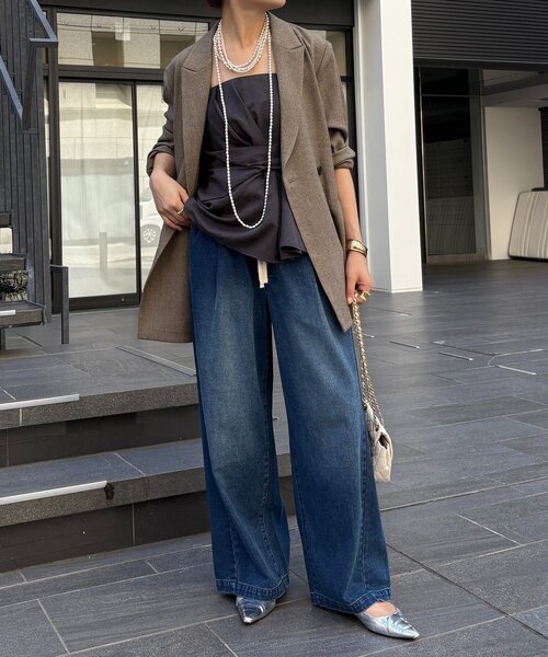 DouDou（ドゥドゥ）の「【新色追加】デニムワイドイージーパンツ