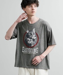 ピグメントライクグラフィックプリント半袖クルーネックTシャツ