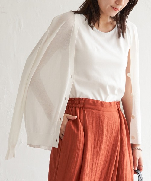 ikka（イッカ）の「【洗濯機で洗える／接触冷感】針抜きシアーニットカーディガン【UVカット】（カーディガン/ボレロ・レディース・ブラック/オフホワイト/ブルー/ライトグレー・M/L/S）」の2枚目の写真