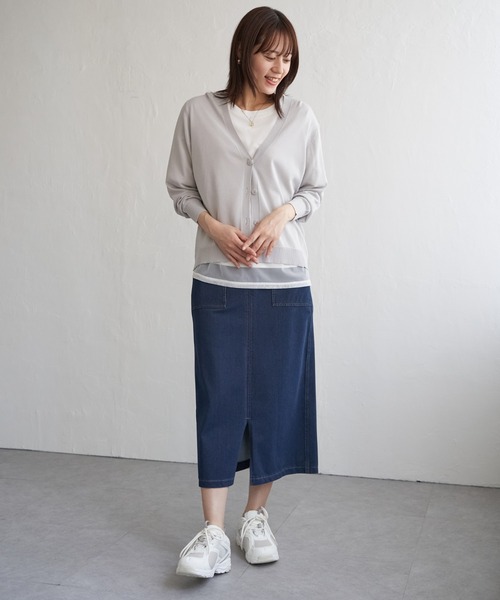 ikka（イッカ）の「【洗濯機で洗える／接触冷感】針抜きシアーニットカーディガン【UVカット】（カーディガン/ボレロ・レディース・ブラック/オフホワイト/ブルー/ライトグレー・M/L/S）」の17枚目の写真