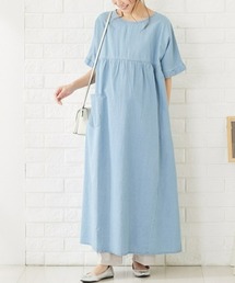 QUNTSTYLE（キュントスタイル）の「【マタニティウエア・授乳服】綿１００％デニム　切替ギャザー半袖ワンピース（産前・産後）（マタニティウェア/グッズ）」