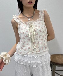 【3色展開】花柄シャーリングTOPS