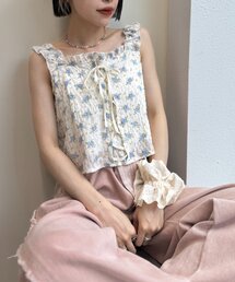 【3色展開】花柄シャーリングTOPS