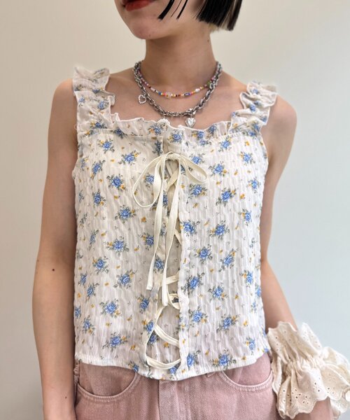 セール】【3色展開】花柄シャーリングTOPS（Tシャツ/カットソー）｜w