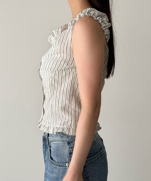 CANAL JEAN（キャナルジーン）の「El mar　ストライプフリルノースリブラウス（シャツ/ブラウス・レディース・アイボリー/サックスブルー・ONE SIZE）」の11枚目の写真