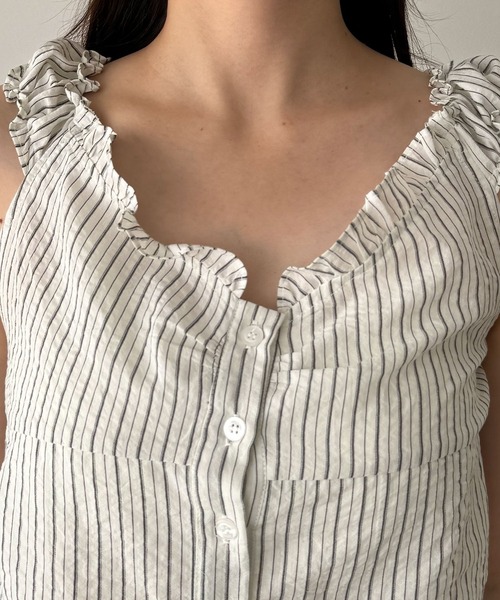 CANAL JEAN（キャナルジーン）の「El mar　ストライプフリルノースリブラウス（シャツ/ブラウス・レディース・アイボリー/サックスブルー・ONE SIZE）」の13枚目の写真